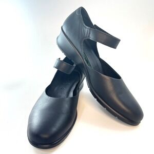Ecco‎ Black Leather Mary Jane Wedge Pumps Women Size 41 Hook and Loop Strap